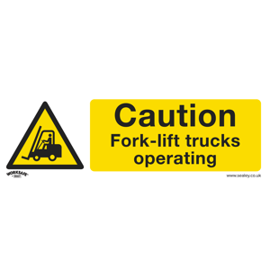 Caution Fork-Lift Trucks Safety Sign, Rigid Plastic - Pack of 10