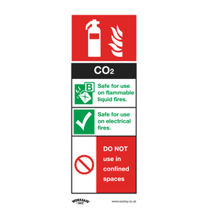 CO2 Fire Extinguisher Safety Sign, Self-Adhesive Vinyl - Pack of 10