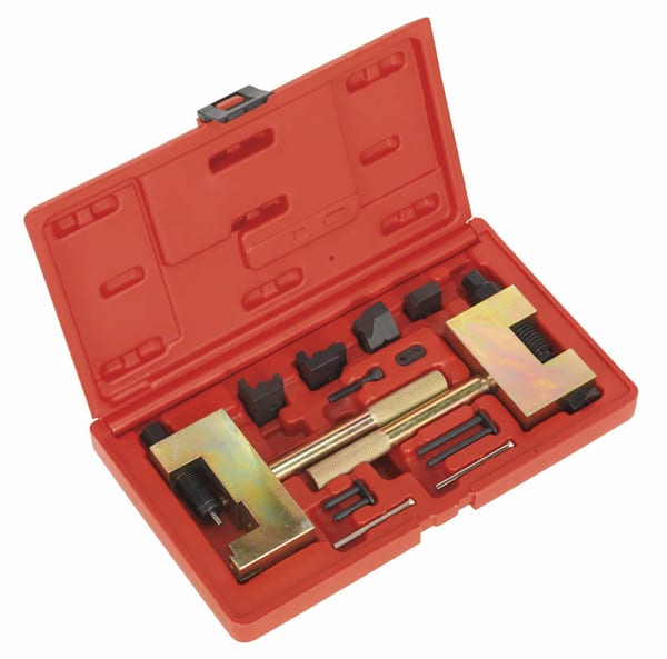 Diesel Engine Timing Chain Tool Kit for Mercedes, Chrysler, Jeep in durable case.