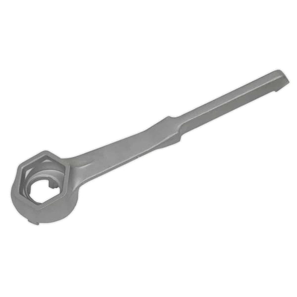 A silver adjustable spanner with a hexagonal head, designed for gripping and turning nuts and bolts.