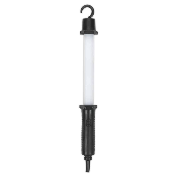 Portable LED work light featuring a hook for easy hanging, ideal for various lighting needs in dark areas.