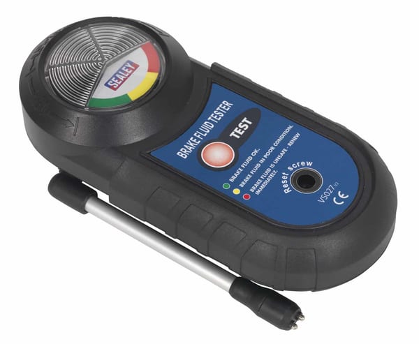 Brake fluid tester for vehicle service and garage use, measures fluid quality and moisture levels.