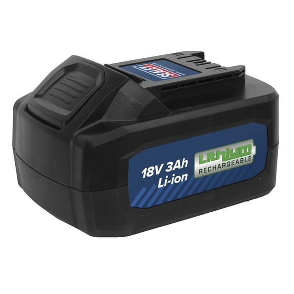 18V 3Ah lithium-ion rechargeable battery for power tools, featuring a compact design and high capacity for extended use.