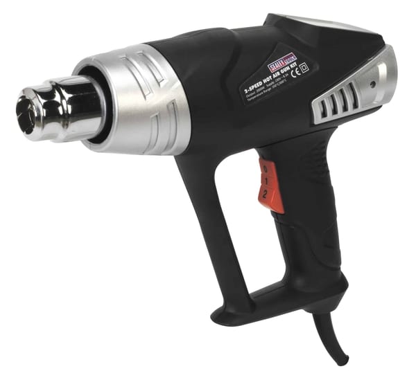 2-Speed Hot Air Gun Kit with adjustable temperatures up to 600°C for versatile applications.