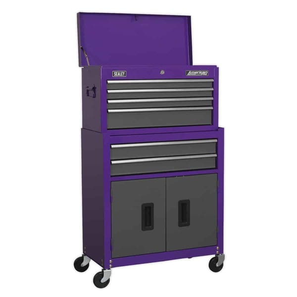 American PRO(R) Topchest & Rollcab Combination 6 Drawer - Purple/Grey