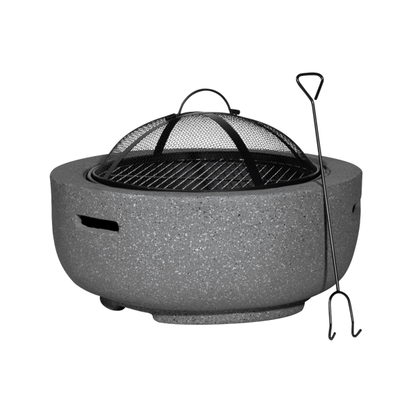 Round MgO Fire Pit with BBQ Grill & Safety Mesh Screen 60cm - Dark Grey
