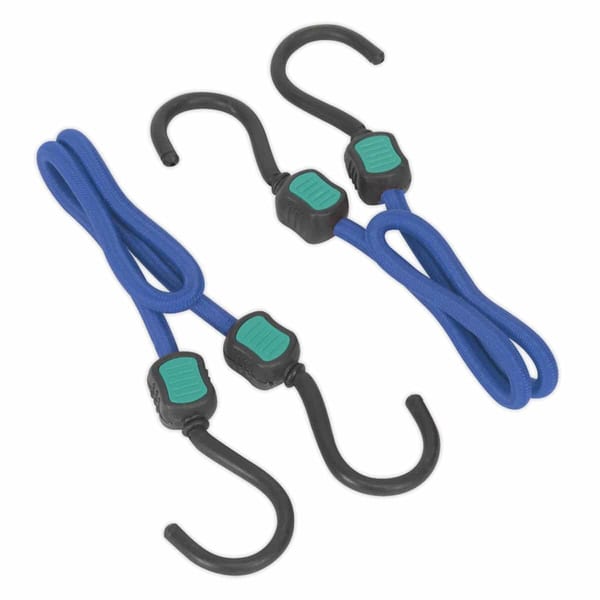 460mm Bungee Cord Set 2pc with durable hooks for secure load holding.