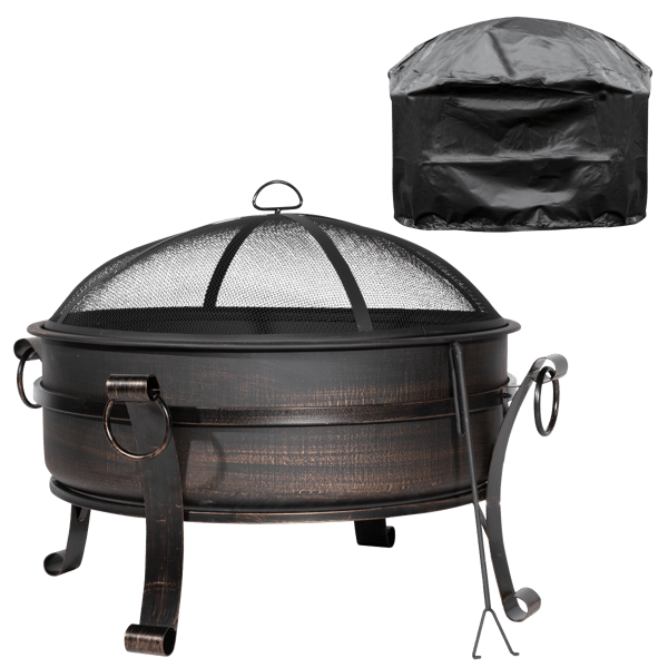Deluxe 2-in-1 Outdoor Fire Pit/Coffee Table with Drawstring Cover 93cm Antique Bronze Effect