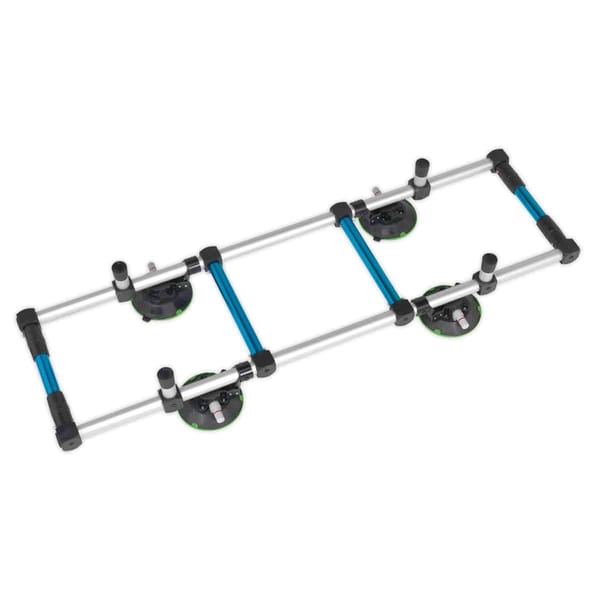 Heavy lift suction cup tool with vacuum grip indicator for vehicle service.