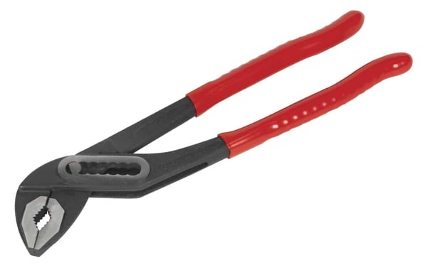 250mm water pump pliers with red rubber grips and versatile jaw design