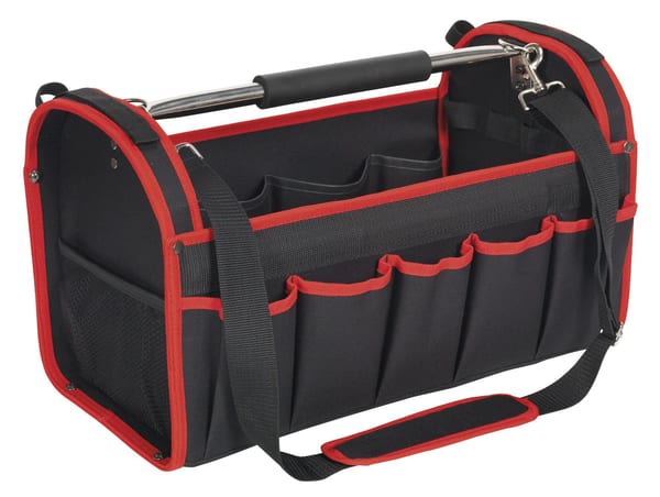 500mm Open Tool Storage Bag with multiple pockets and robust handle for organization.