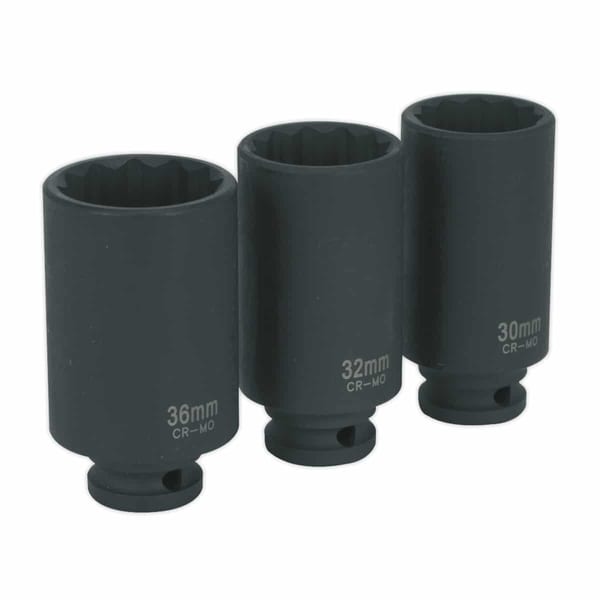 Impact Hub Nut Socket Set 1/2"Sq Drive 12-Point 3pc