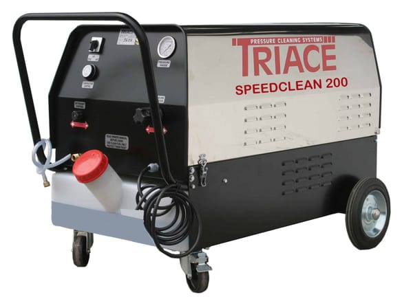 Triace Speedclean 200 pressure washer with water tank and wheels for mobility.