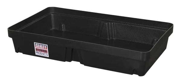 Sealey 60L spill tray for oil and lubricants in black plastic design.