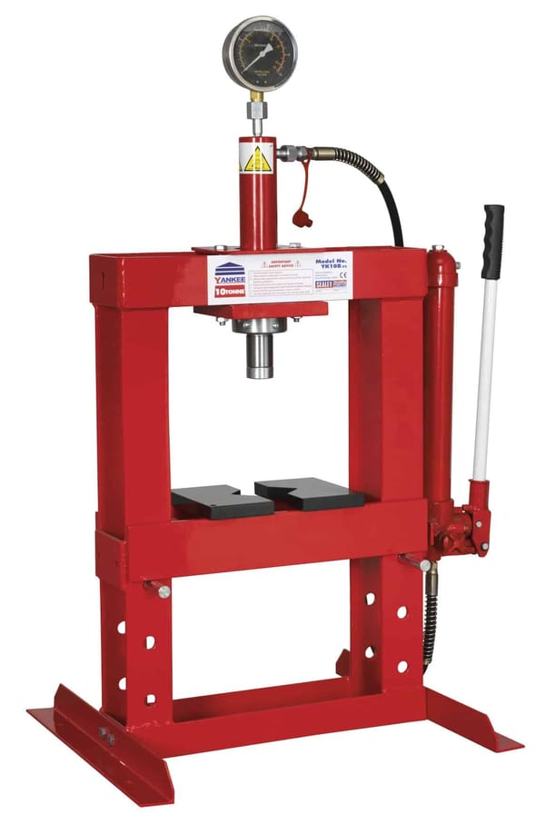10-tonne hydraulic bench press, ideal for garage and workshop use.