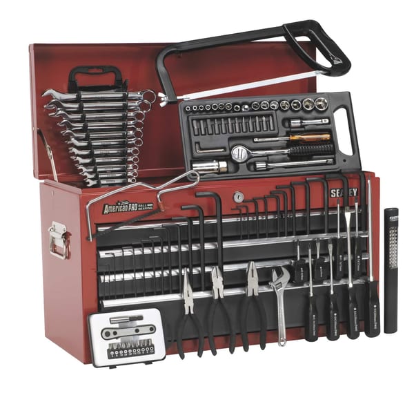 Topchest 6 Drawer Tool Chest with 97pc Tool Kit in Red/Grey for storage and workspace organization