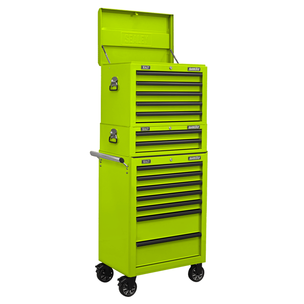 Superline PRO(R) Topchest, Mid-Box Tool Chest & Rollcab Combination 14 Drawer - Green
