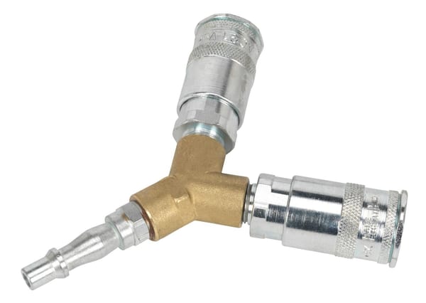 Twin coupling bodies Y-adaptor for compressors and power tools.