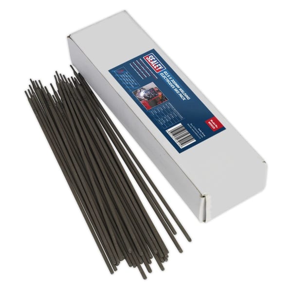 Box of welding electrodes, 2.5mm diameter, suitable for various welding applications, featuring multiple rods for efficient use.