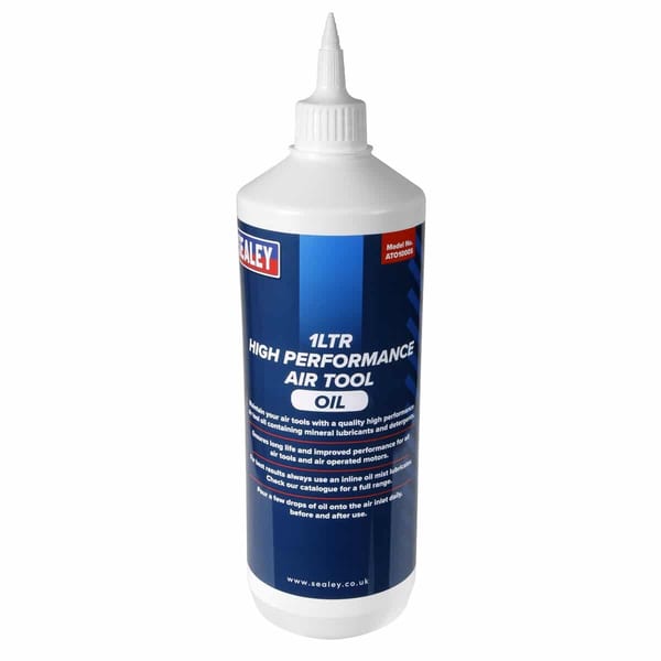 Sealey 1 litre high performance air tool oil for lubricating air tools, ensuring optimal performance and longevity.
