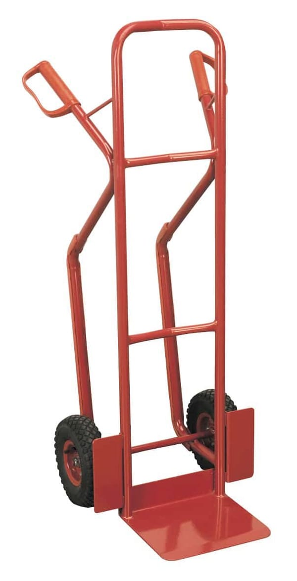 Heavy-duty sack truck with pneumatic tyres, 300kg capacity for easy material handling.