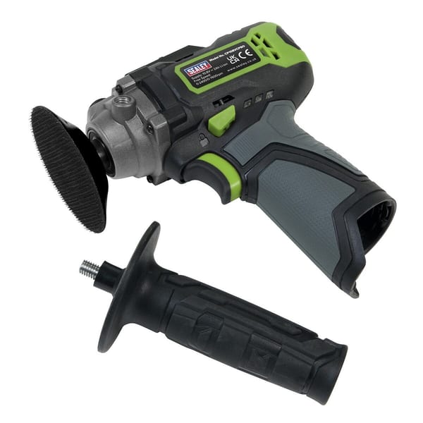 Cordless power tool featuring a brush attachment and ergonomic grip, ideal for various cleaning and polishing tasks.