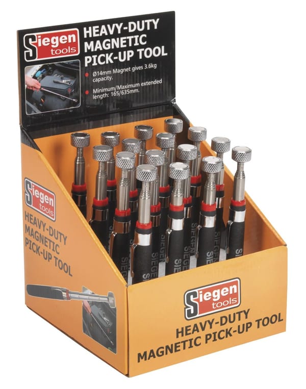 Heavy-Duty Magnetic Pick-Up Tool with 3.6kg capacity, displayed in box of 16 units.