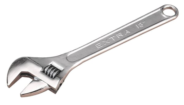 450mm adjustable wrench featuring a polished chrome finish for durability.