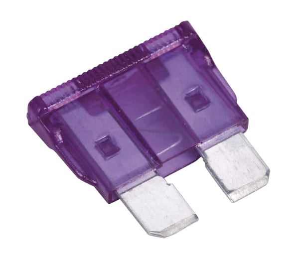 15 Amp purple automotive fuse with metal terminals for electrical circuits in vehicles.