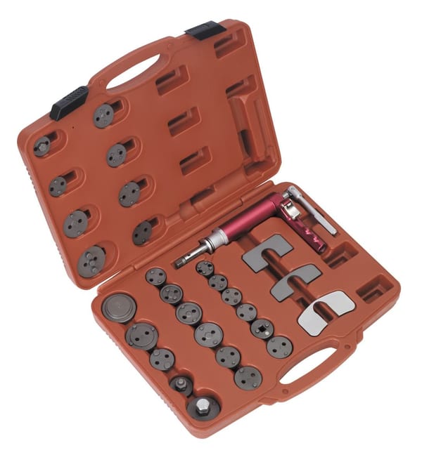 29pc Air Operated Brake Piston Wind-Back Tool Kit for vehicle servicing
