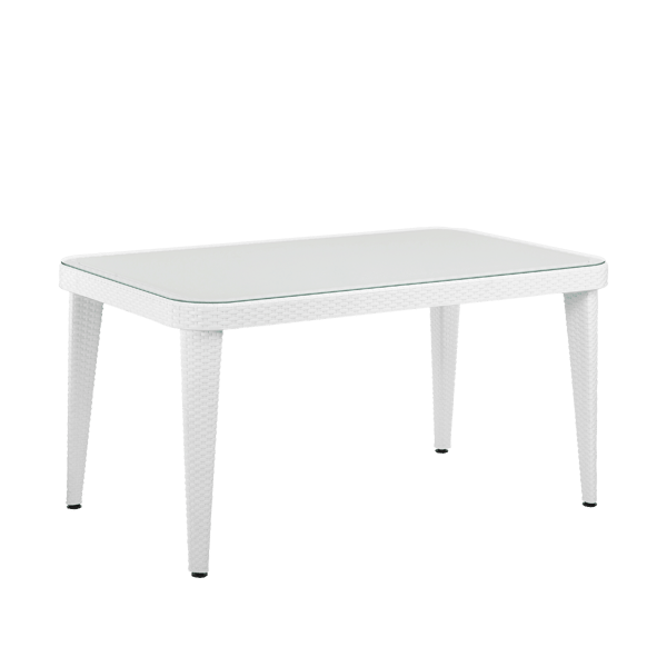 Weather-Resistant Polypropylene/Fibreglass Dining Table with Tempered Glass Top - Ivory White