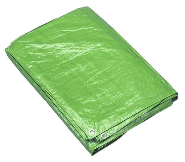 Green tarpaulin sheet, durable and waterproof, suitable for various outdoor applications and protection against elements.