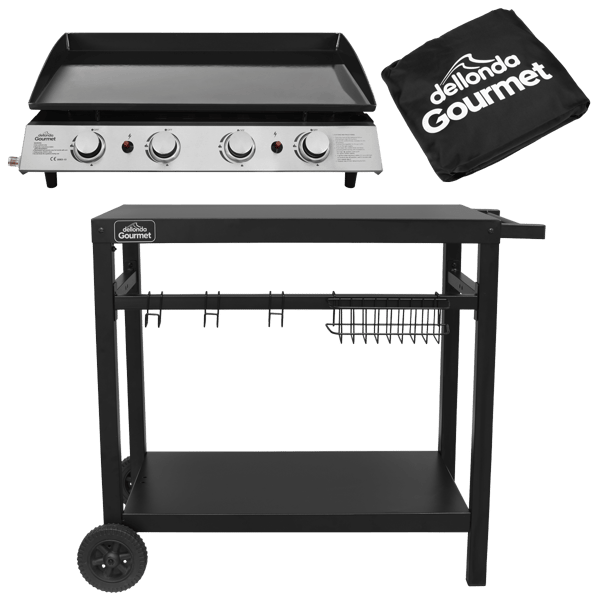4 Burner Portable Gas Plancha, Cover & Trolley