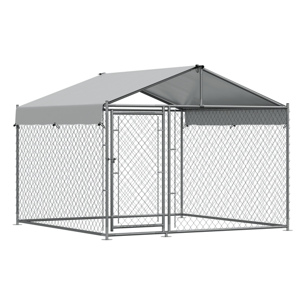 Galvanised Steel Dog Kennel with Roof Cover & Chain Link Fencing