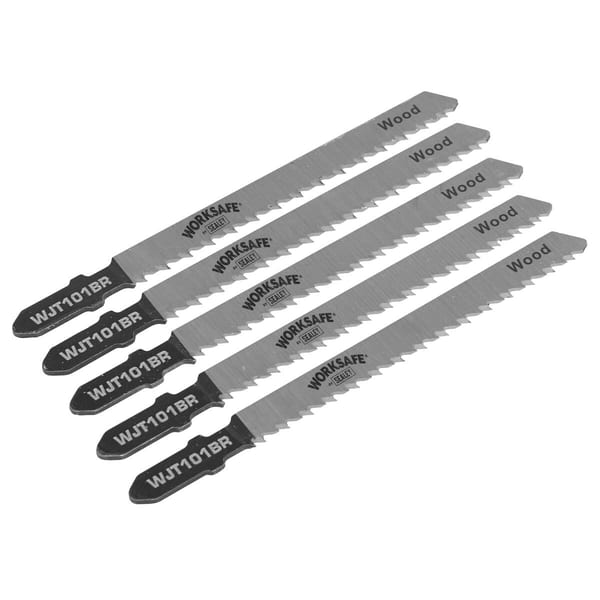 Set of five Worksafe WJT101BR wood cutting blades designed for precision cutting in woodworking projects.