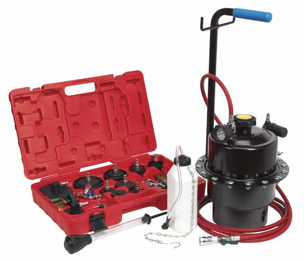 Pneumatic Pressure Bleeder Kit with case and accessories for vehicle service and braking tasks.