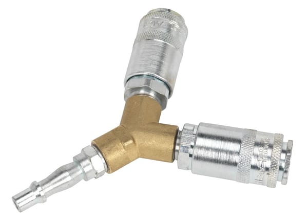 Twin coupling bodies Y-adaptor for compressors and power tools.