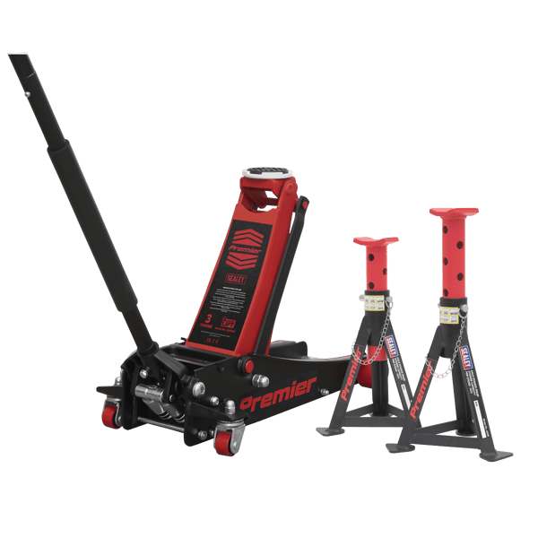 Trolley Jack 3 Tonne & Axle Stands (Pair) 3 Tonne per Stand Combo