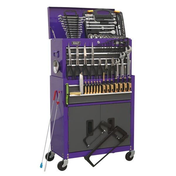 American PRO(R) Topchest & Rollcab Combination 6 Drawer with 170pc Tool Kit - Purple/Grey