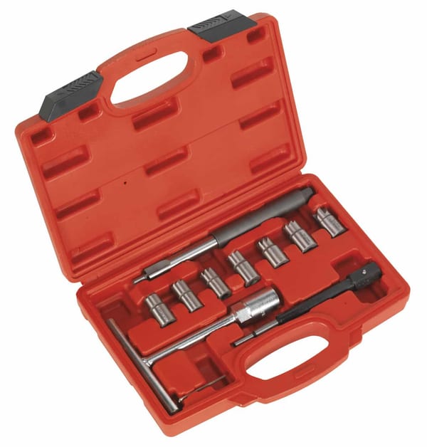 10pc Diesel Injector Seat Cleaner Set in a sturdy carrying case