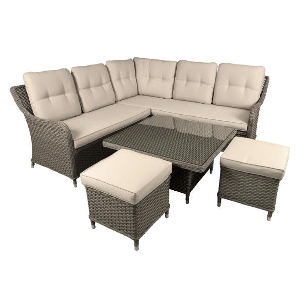 Chester Rattan Wicker Outdoor 5-Seater Corner Sofa, Adjustable Table & Footstools Set 5pc