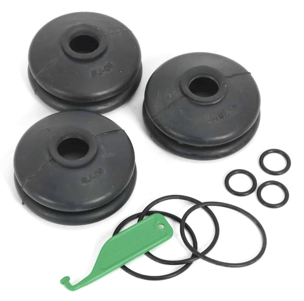 Ball joint dust covers for commercial vehicles with seals and installer tool.
