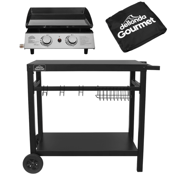 2 Burner Portable Gas Plancha, Cover & Trolley