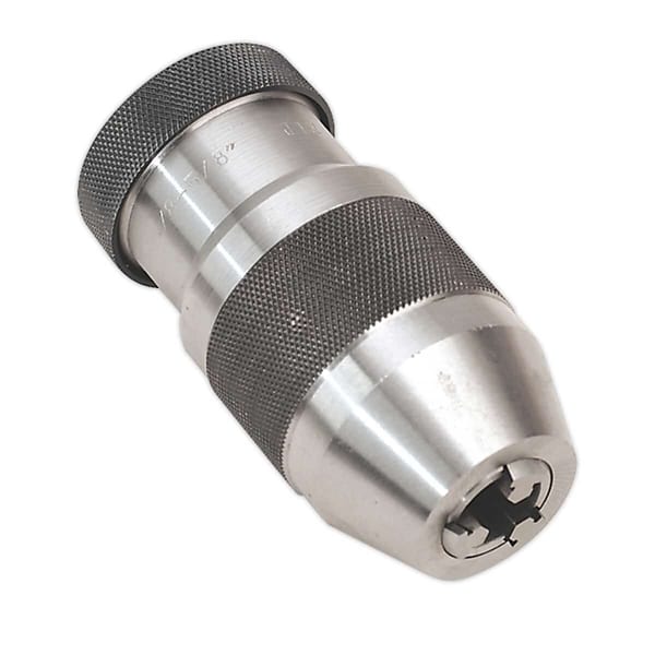 Keyless 16mm pillar drill chuck for easy bit changes, ideal for workshop use.