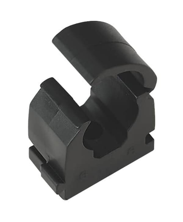15mm pipe clip, black, pack of 20 for secure pipe management in tools and workshops.