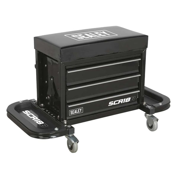Sealey SCA18 tool chest featuring multiple drawers and wheels for mobility, designed for efficient tool storage and organisation.