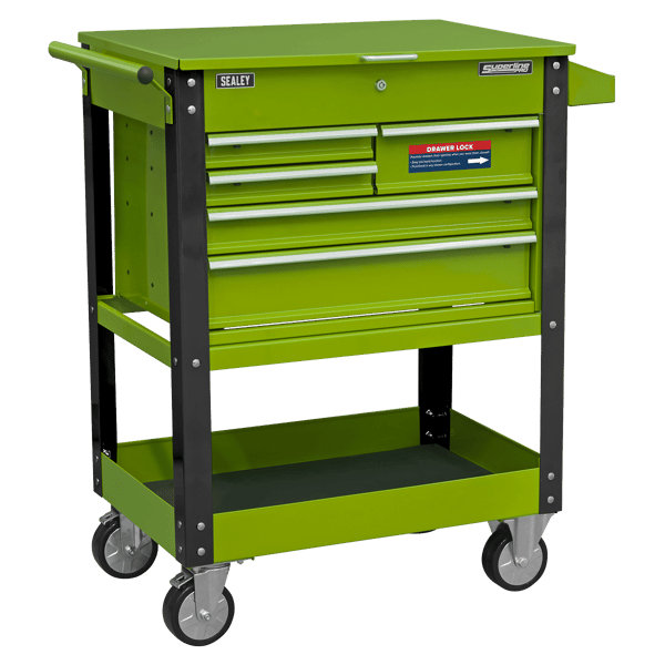 Superline PRO(R) Heavy-Duty Mobile Tool & Parts Trolley with 5 Drawers & Lockable Top