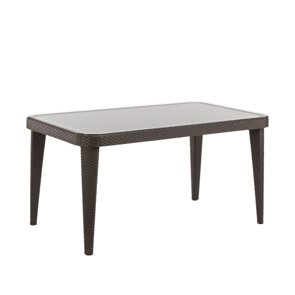 Weather-Resistant Polypropylene/Fibreglass Dining Table with Tempered Glass Top - Dark Brown