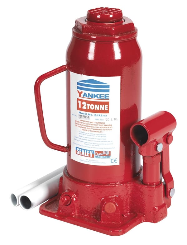 Yankee 12 tonne hydraulic jack with a red finish, designed for lifting heavy loads efficiently in various applications.