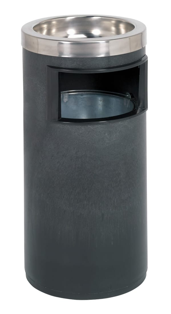 Durable cigarette ashtray and litter bin for indoor and outdoor use.
